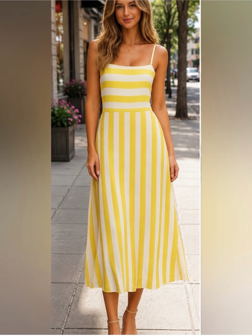 Scandal Italy Sansa Striped Maxi Dress Yellow White Smocked Back M